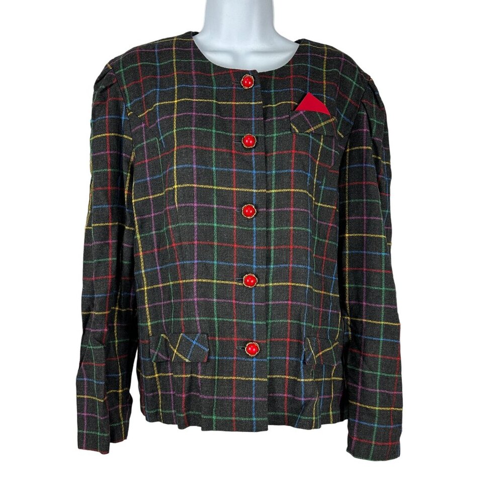 Good Times Women's Vintage Tartan Skirt Suit Set with Jacket Size 14P Petite
